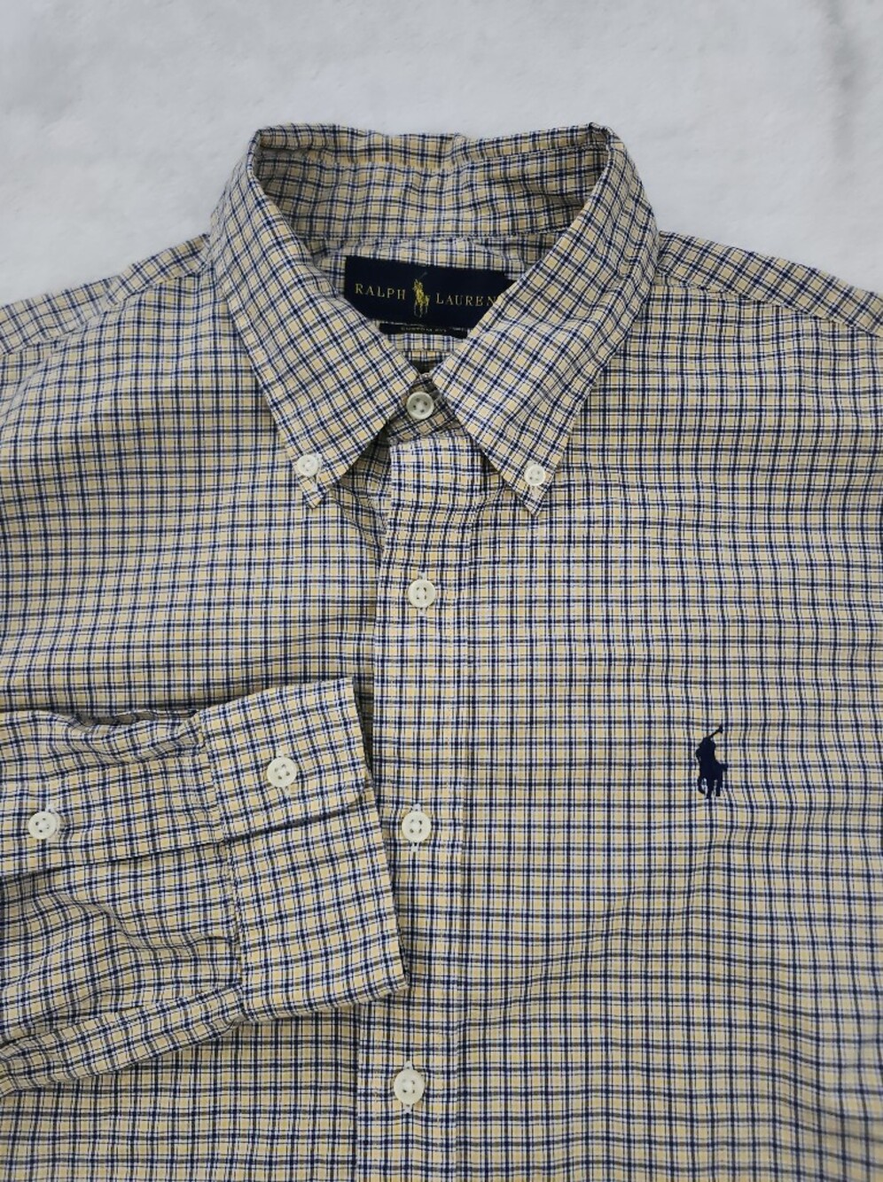 RALPH LAUREN Mens Custom Fit Check Plaid Button Down Shirt Cotton Large | Preppy